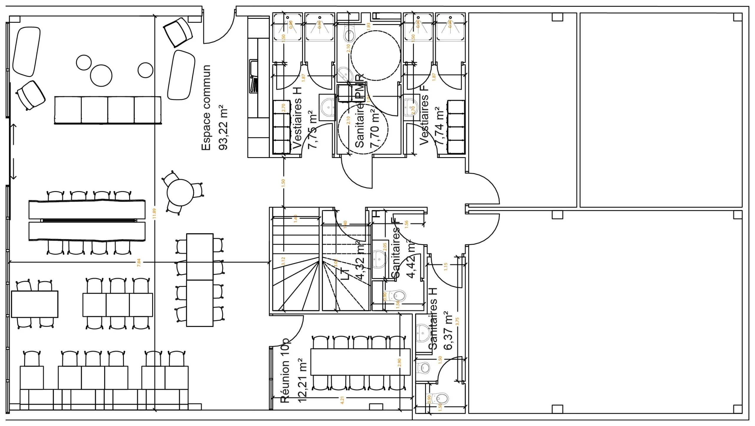Plan définitif complet de space planning d'un espace de bureaux par LIV Intérieur
