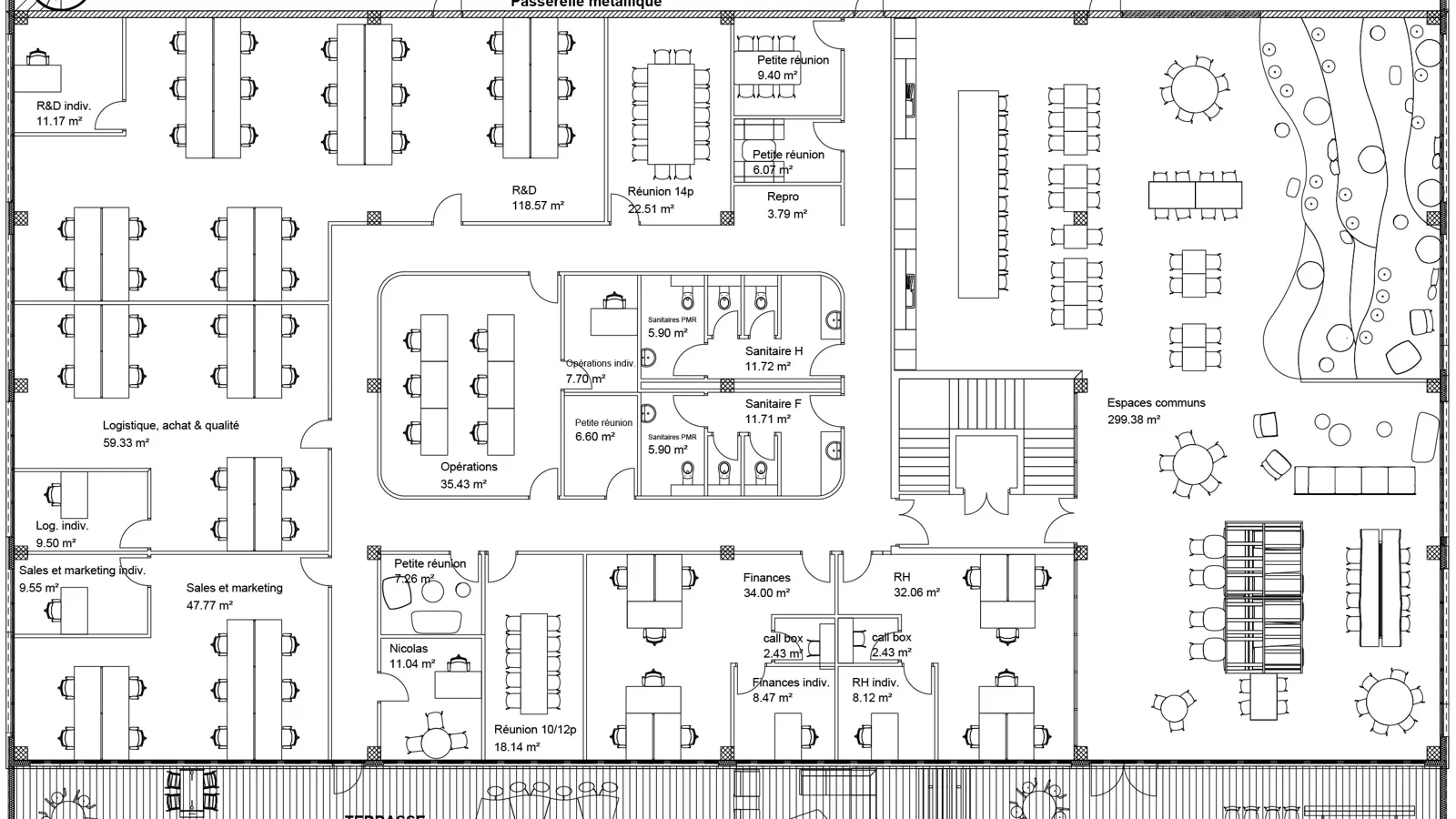 Plan de space planning d'un plateau de bureaux réalisé par LIV Intérieur