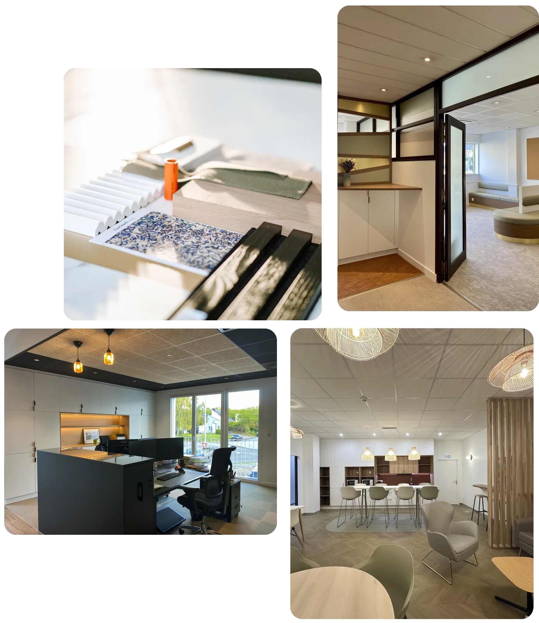 Projets d'aménagement de bureaux LIV Intérieur : matériaux, entrée vitrée, bureau de direction et espace détente